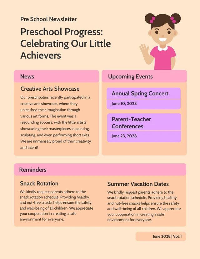 Pastel Color Pre School Newsletter Template