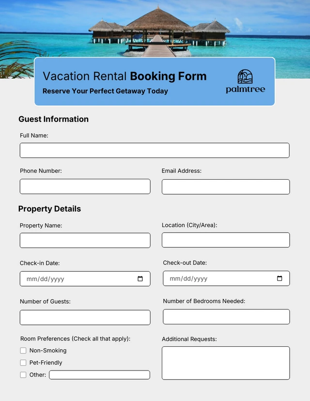 Blue and Grey Simple Guest Booking Forms Template