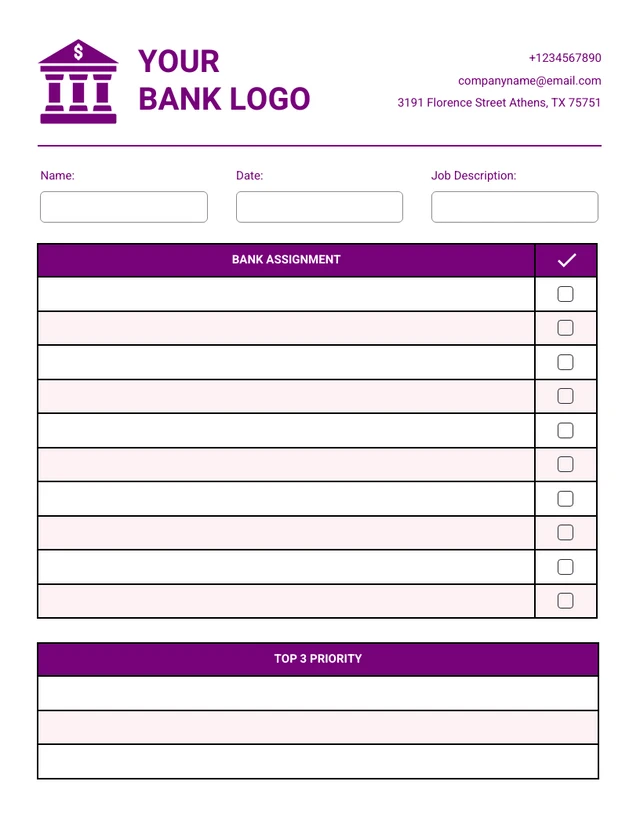 White And Purple Modern Professional Work Bank Checklist