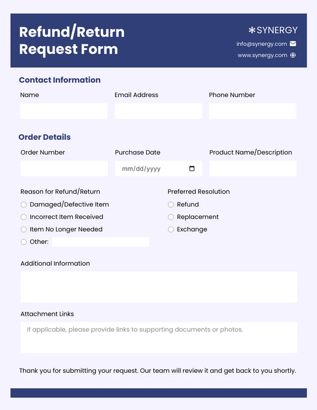 Blue and Pastel Purple Customer Service Form Template