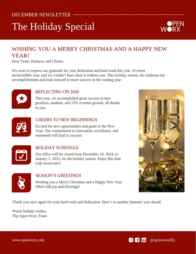 Red and White Christmas Newsletter Template