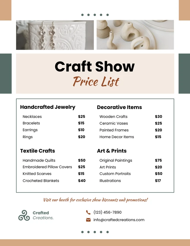 Craft Show Price List Template