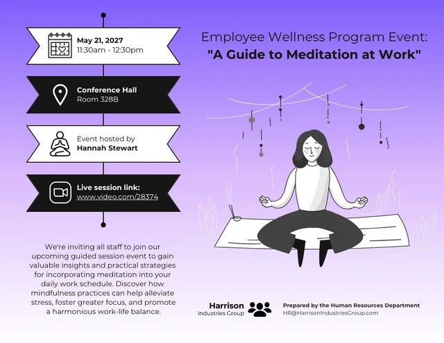 A Guide To Meditation at Work for Mental Health Event Flyer Template