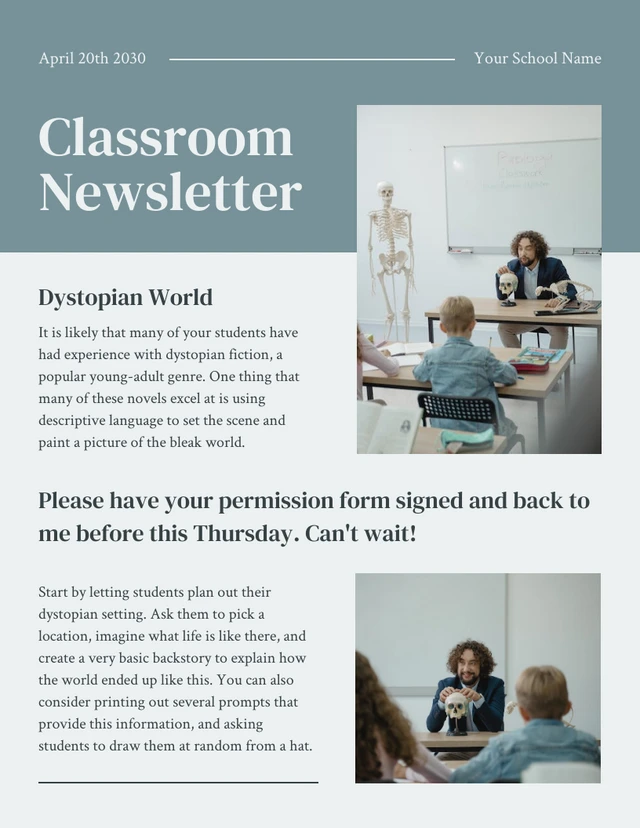 Sage Green Modern School Class Newsletter