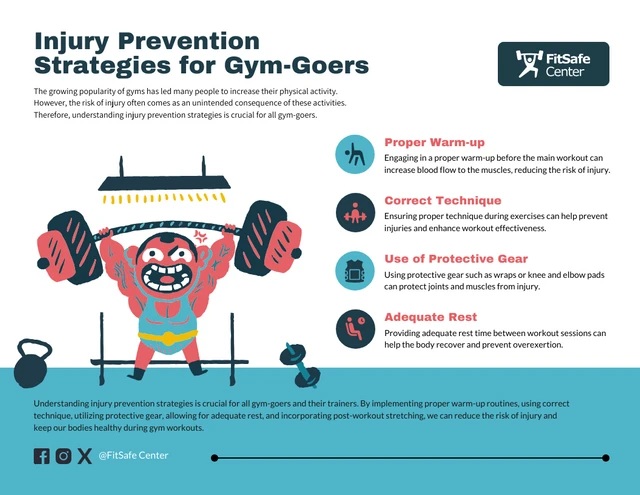 Fitness Injury Prevention Strategies for Gym-Goers Infographic Template