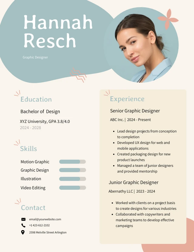 Green and Cream Graphic Designer Resume Template
