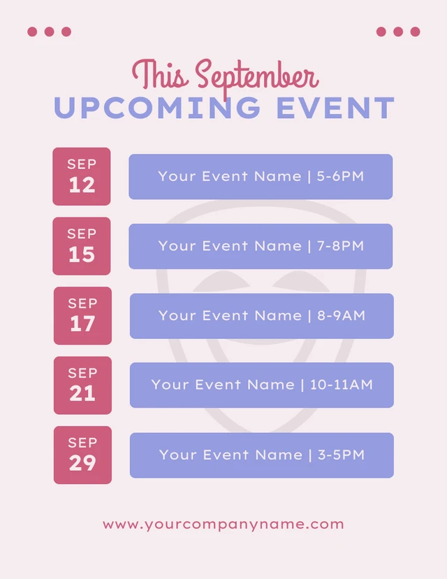 Baby Pink Simple Upcoming Event Schedule Template