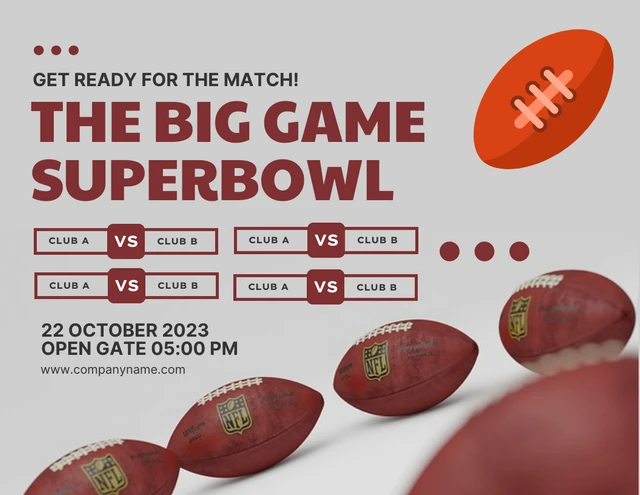 Light Grey Modern Big Game Superbowl Schedule Template