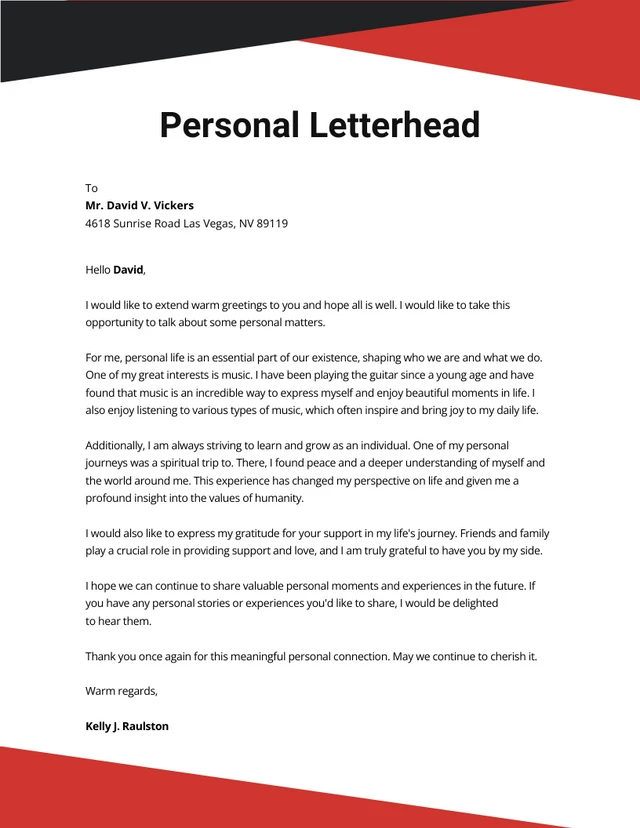 Black Red Minimalist Personal Letterhead Template