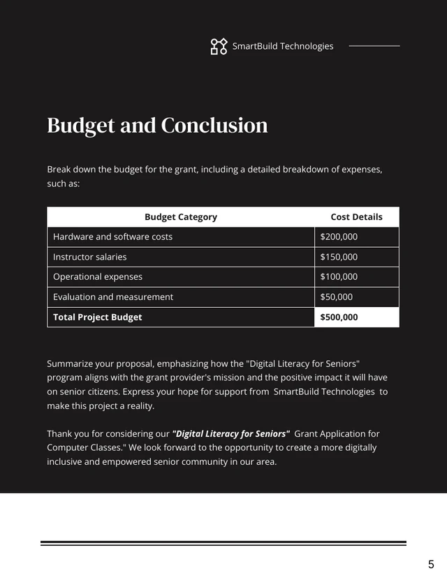 Black Simple Digital Literacy Grant Proposal Template