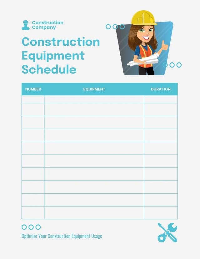 Light Grey And Light Blue Simple Illustration Construction Equipment Schedule Template