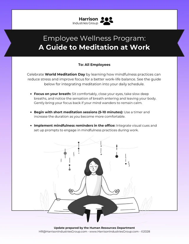 A Guide To Meditation at Work for Mental Health Email Newsletter Template