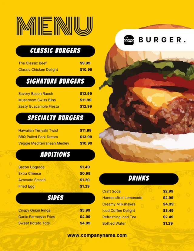 Yellow Modern Burger Menu Template