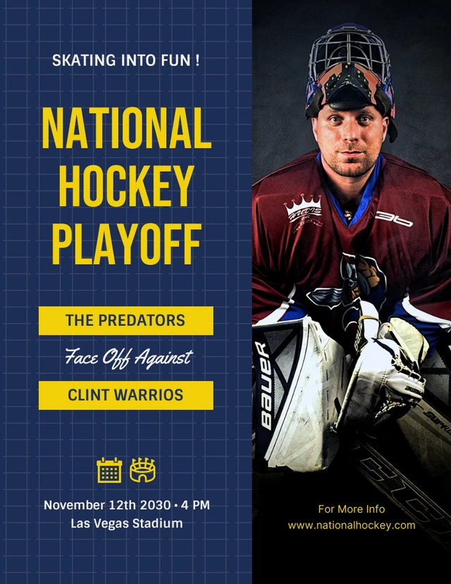 Navy And Yellow Simple Hockey Playoff Poster Template