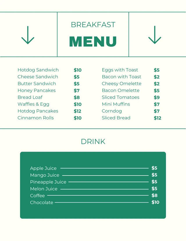 Beige And Green Modern Breakfast Menu Template