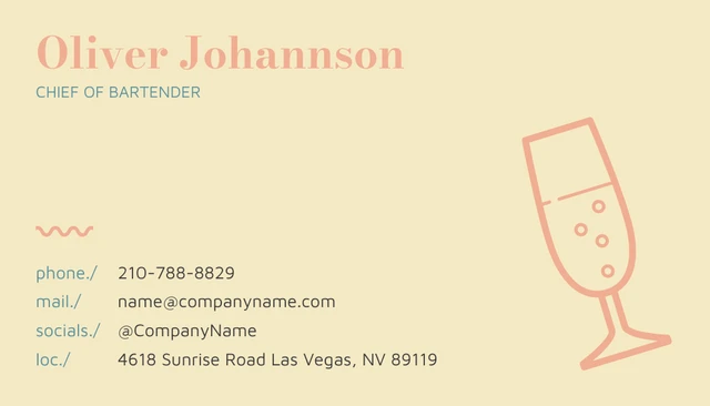 Vintage Teal and Cream Bartender Business Card - Page 2