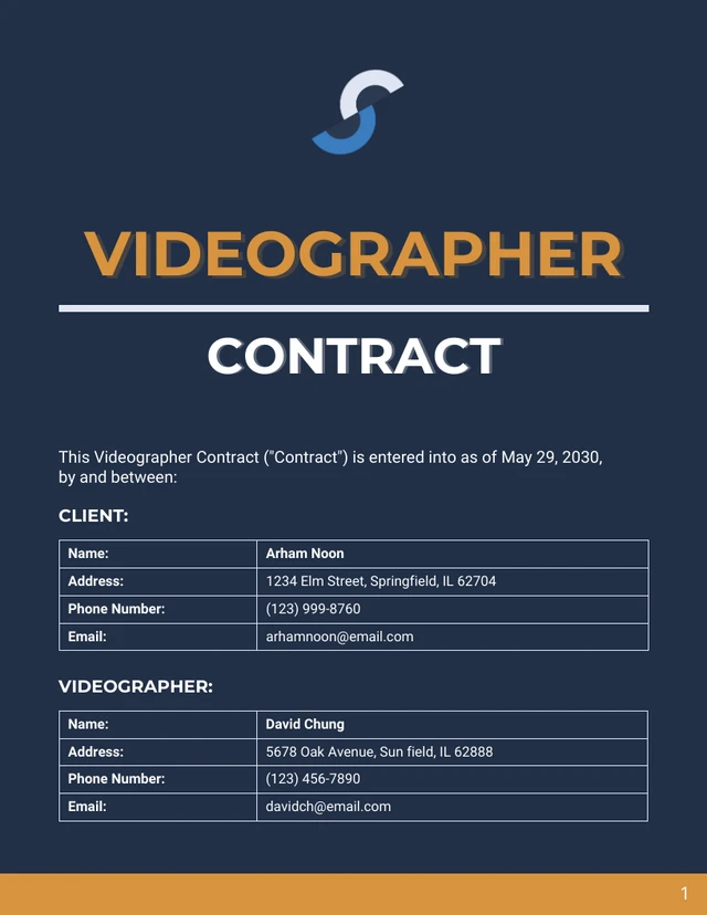 Videographer Contract Template - Page 1