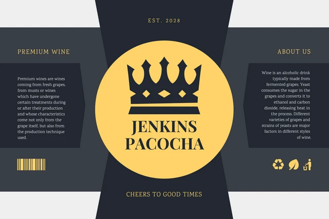 White And Dark Grey Simple Geometric Wine Label Template