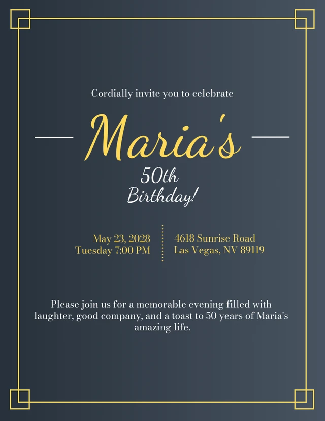 Black And Yellow Gradient Modern Minimalist Celebrate 50th Birthday Invitation Template