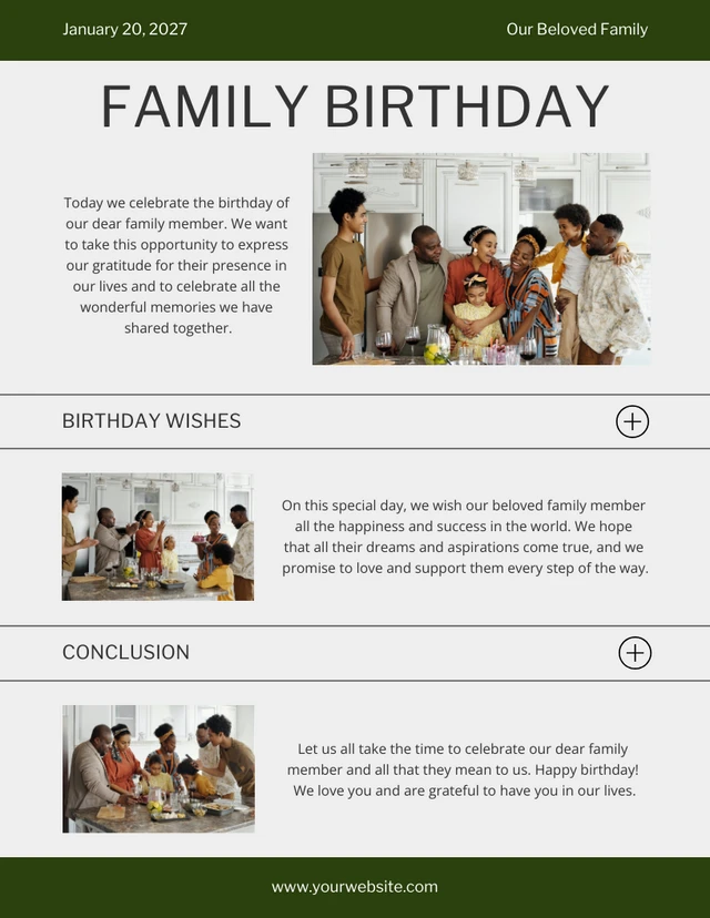 Dark Green Family Member's Birthday Newsletter