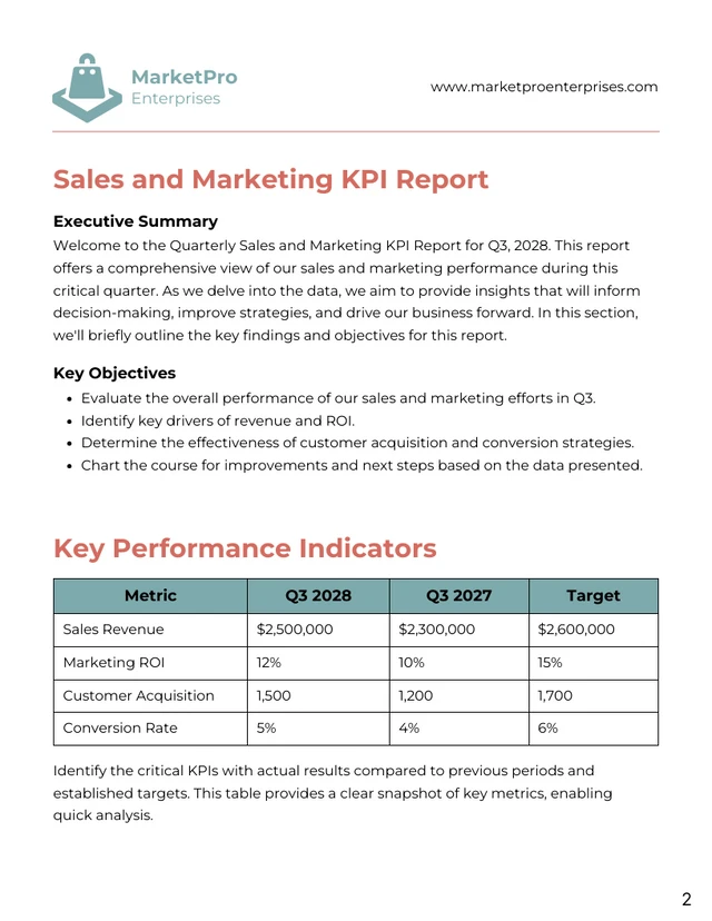 Orange and Green Turquoise Minimalist Sales KPI Report - Page 2