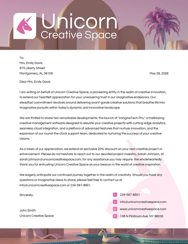 Pink 3D Art Picture Creative Letterhead Template