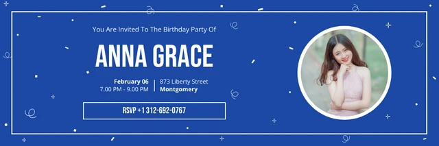 Simple Blue Minimalist Banner Birthday Invitation Template