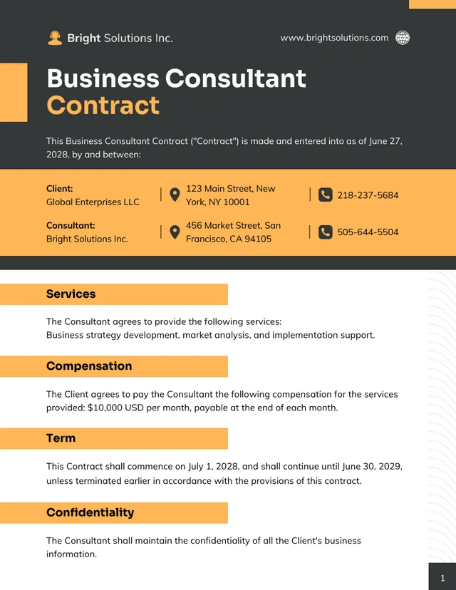 Business Consultant Contract Template - Page 1