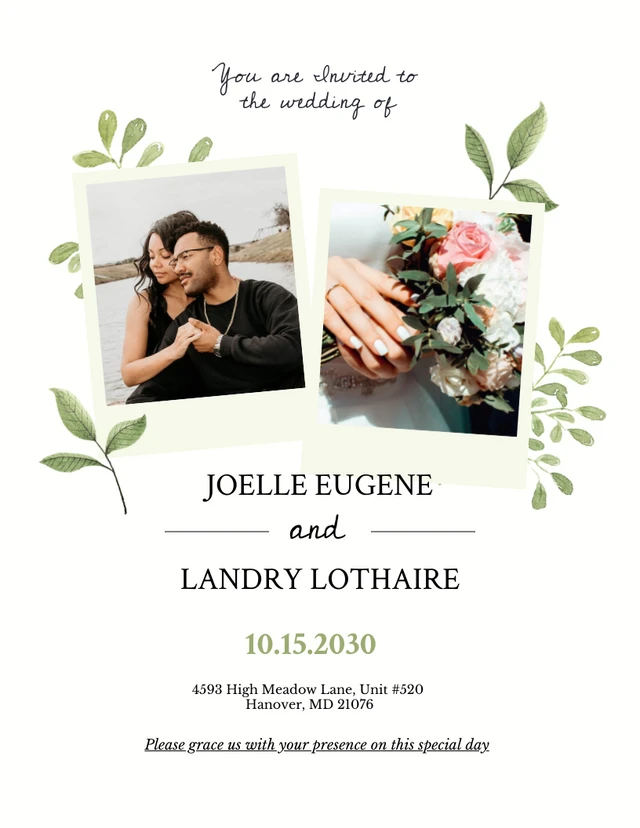 White Green Wedding Photo Invitation Template