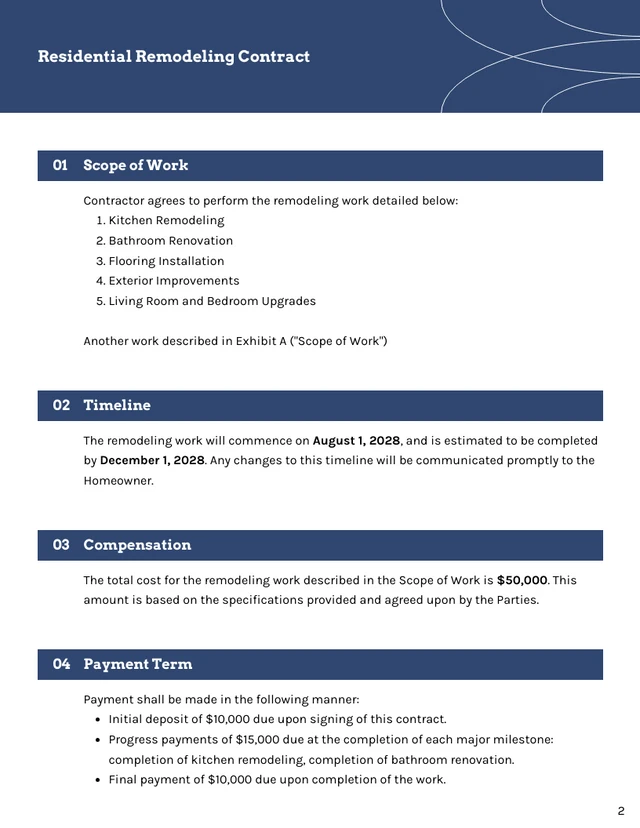 Residential Remodeling Contract Template - Page 2