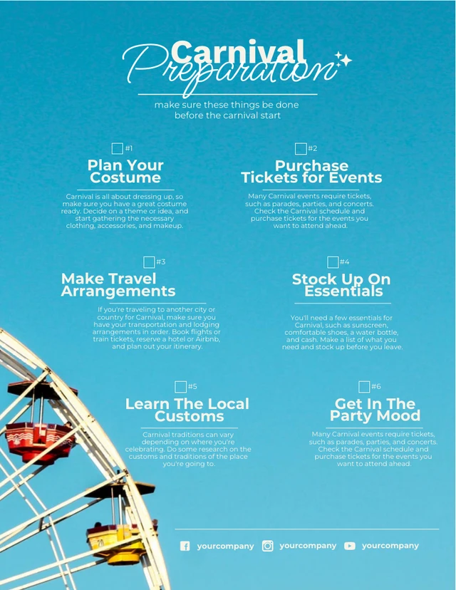 Blue Sky Carnival Preparation Checklist