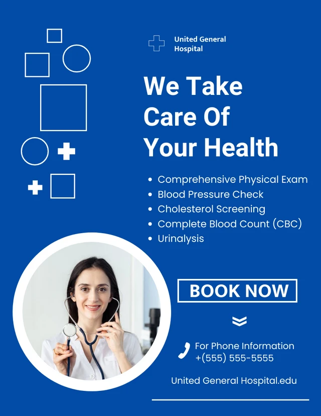 Hospital Dark Blue Medical Check Poster Template
