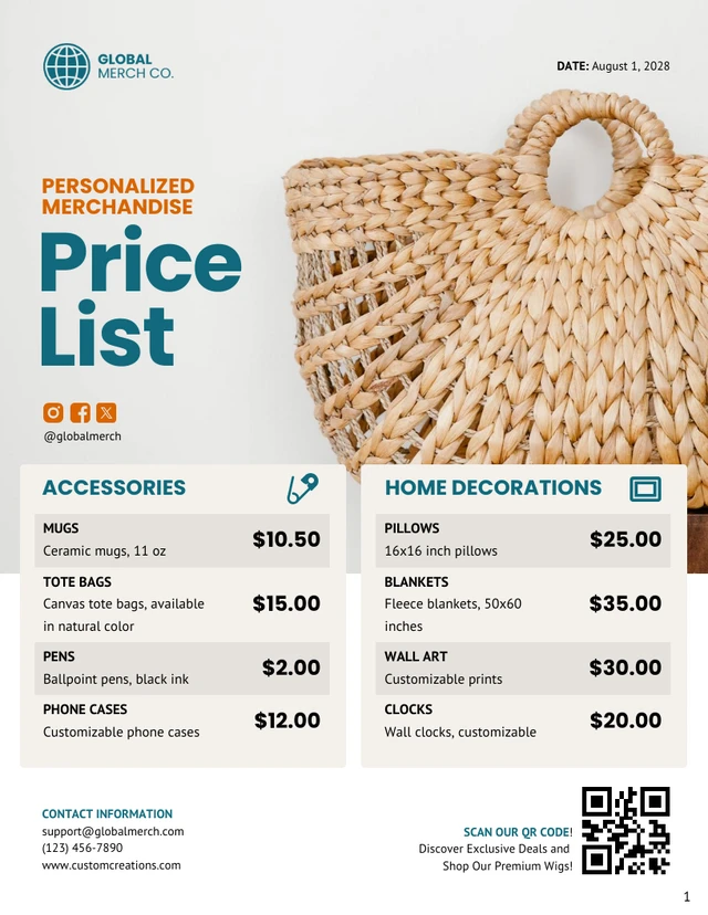 Personalized Merchandise Price List - Page 1