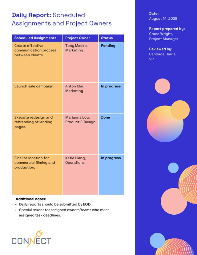 Vibrant Editable Daily Report Template