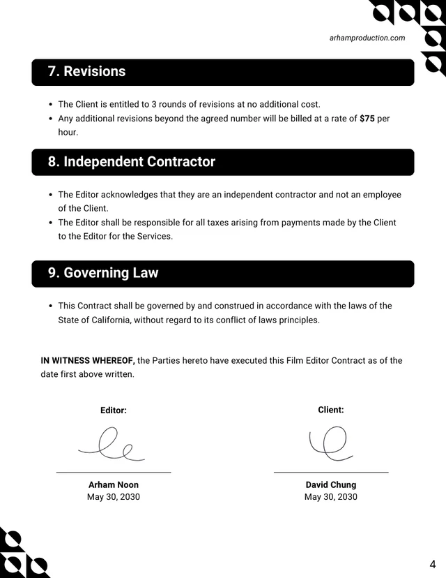 Film Editor Contract Template - Page 4