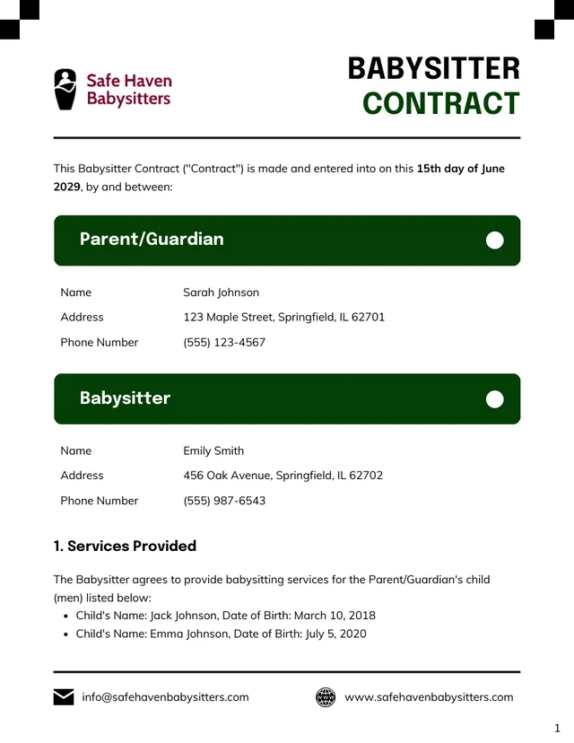 Babysitter Contract Template - Page 1