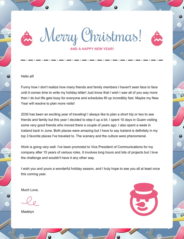 Blue And Red Cute Illustration Pattern Merry Christmas Business Letterhead
