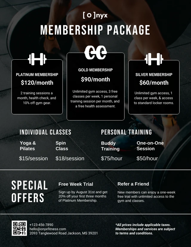 Gym Price List Template