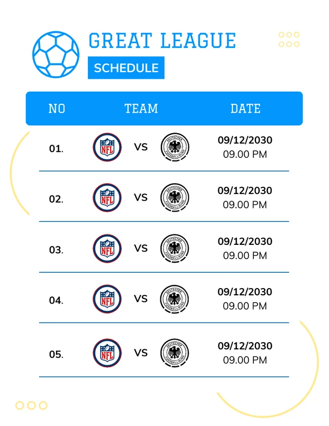 White Minimalist Sport League Schedule Template