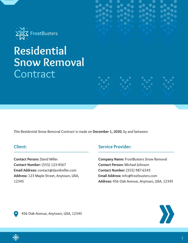 Residential Snow Removal Contract Template - Page 1