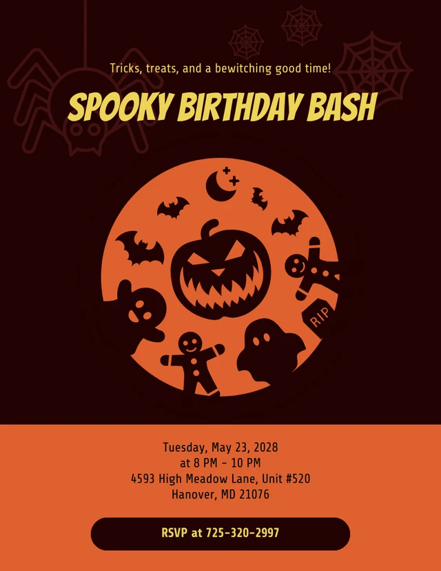 Orange And Brown Halloween Birthday Invitation Template