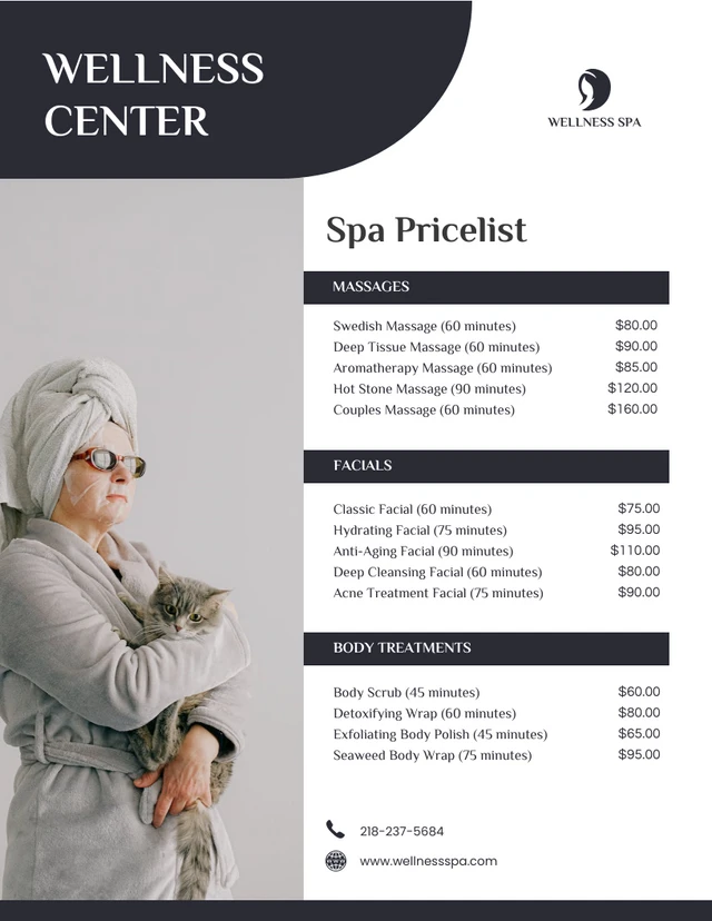 Simple Black White SPA Price Lists Template