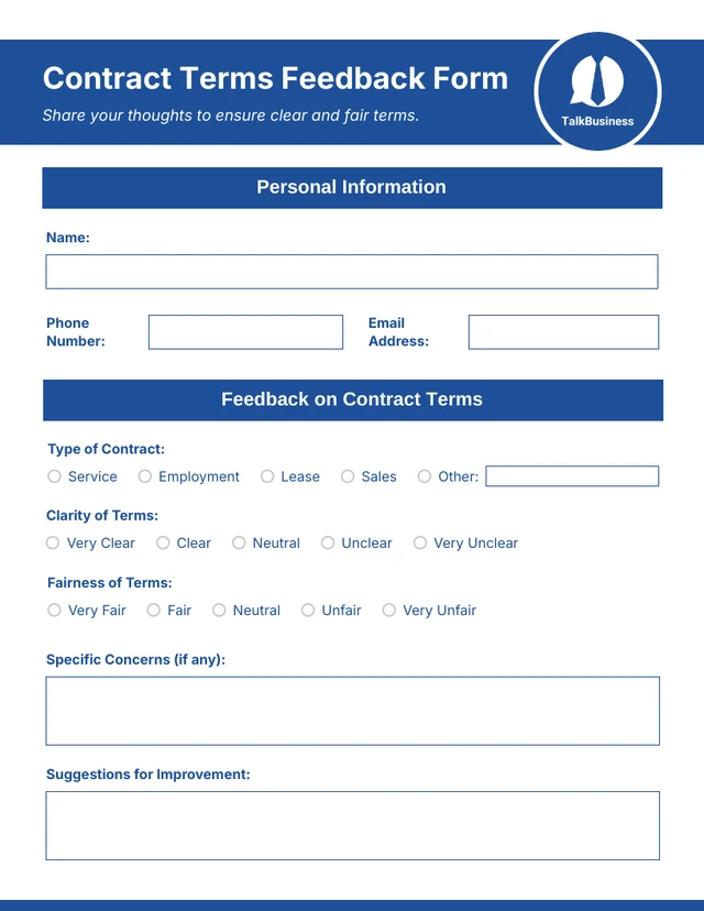 Clean White and Blue Business Form Template