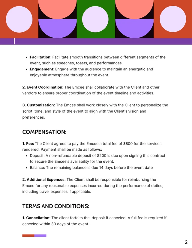 Wedding Emcee Contract Template - Page 2