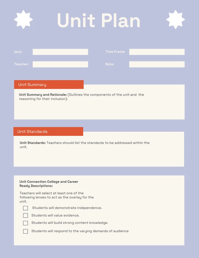 Simpe Purple Unit Plan Template