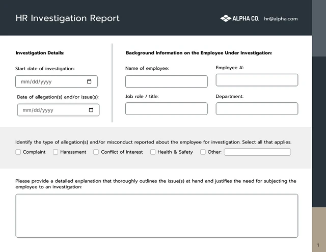 HR Investigation Report Template - Page 1