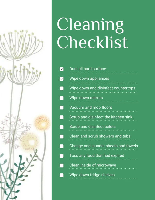 Green Modern Aesthetic Cleaning Checklist Template