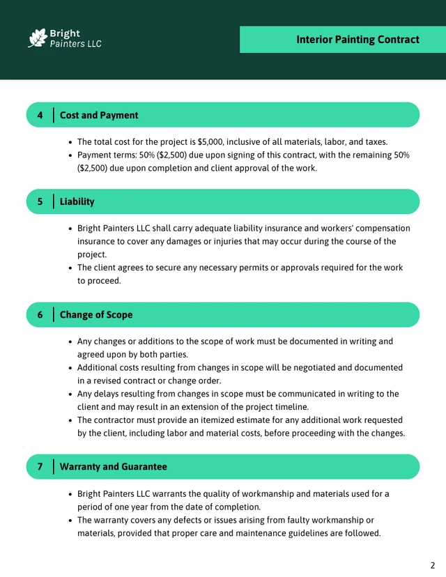 Interior Painting Contract Template - Page 2