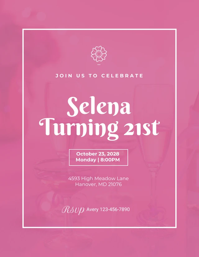 Pink Minimalist Photo 21st Birthday Invitation Template