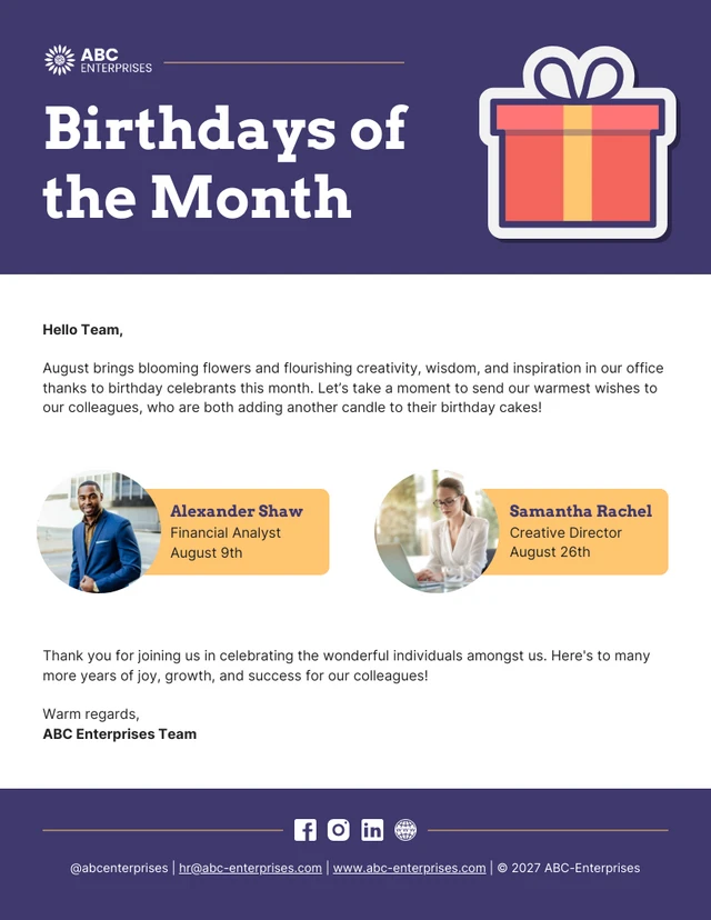 Birthdays of the Month Email Newsletter Template